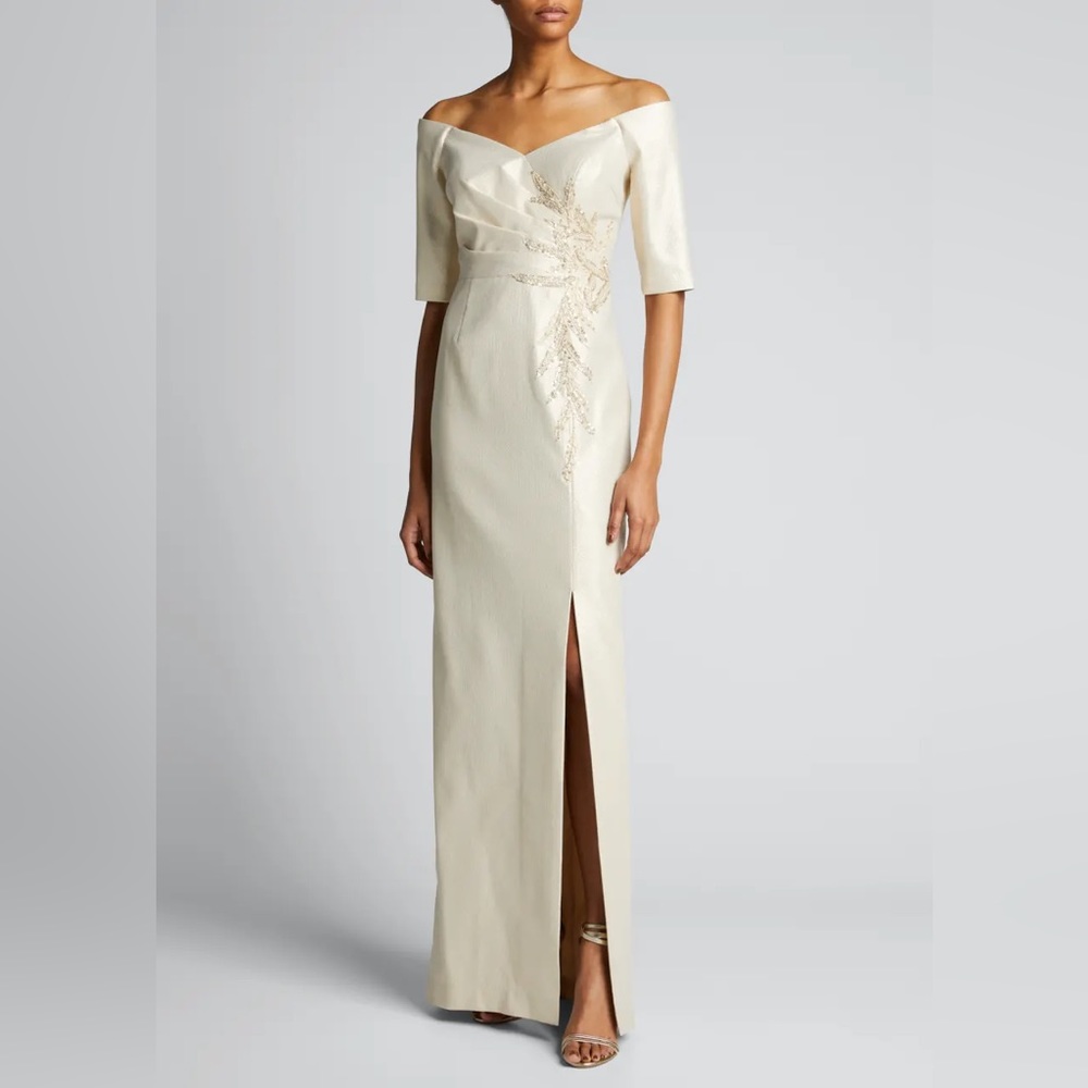 Teri Jon by Rickie Freeman NWT Gold off-the-shoulder dress
